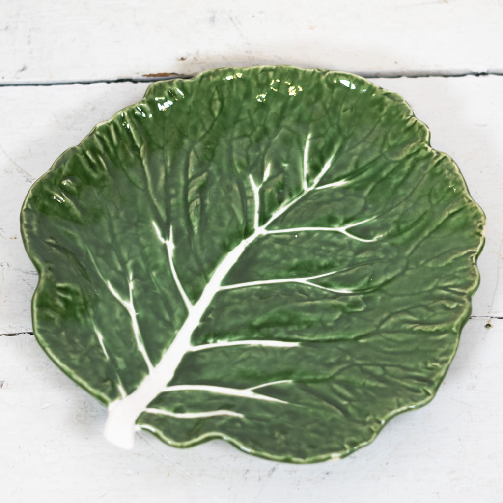 Hand-Painted Stoneware Green Cabbage Shaped Plate