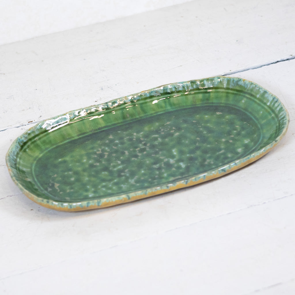 Reactive Cackle Glaze Green Stoneware Plate