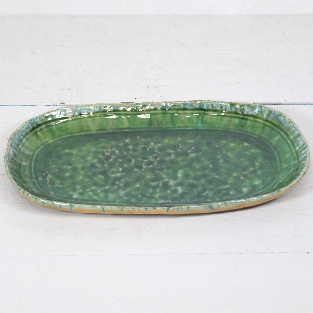 Reactive Cackle Glaze Green Stoneware Plate