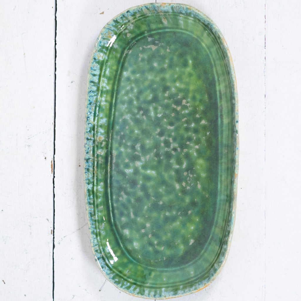 Reactive Cackle Glaze Green Stoneware Plate