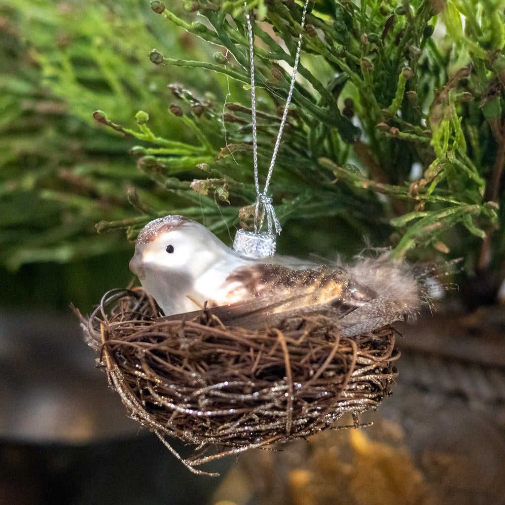 Mercury Glass Bird with Feather Ornament