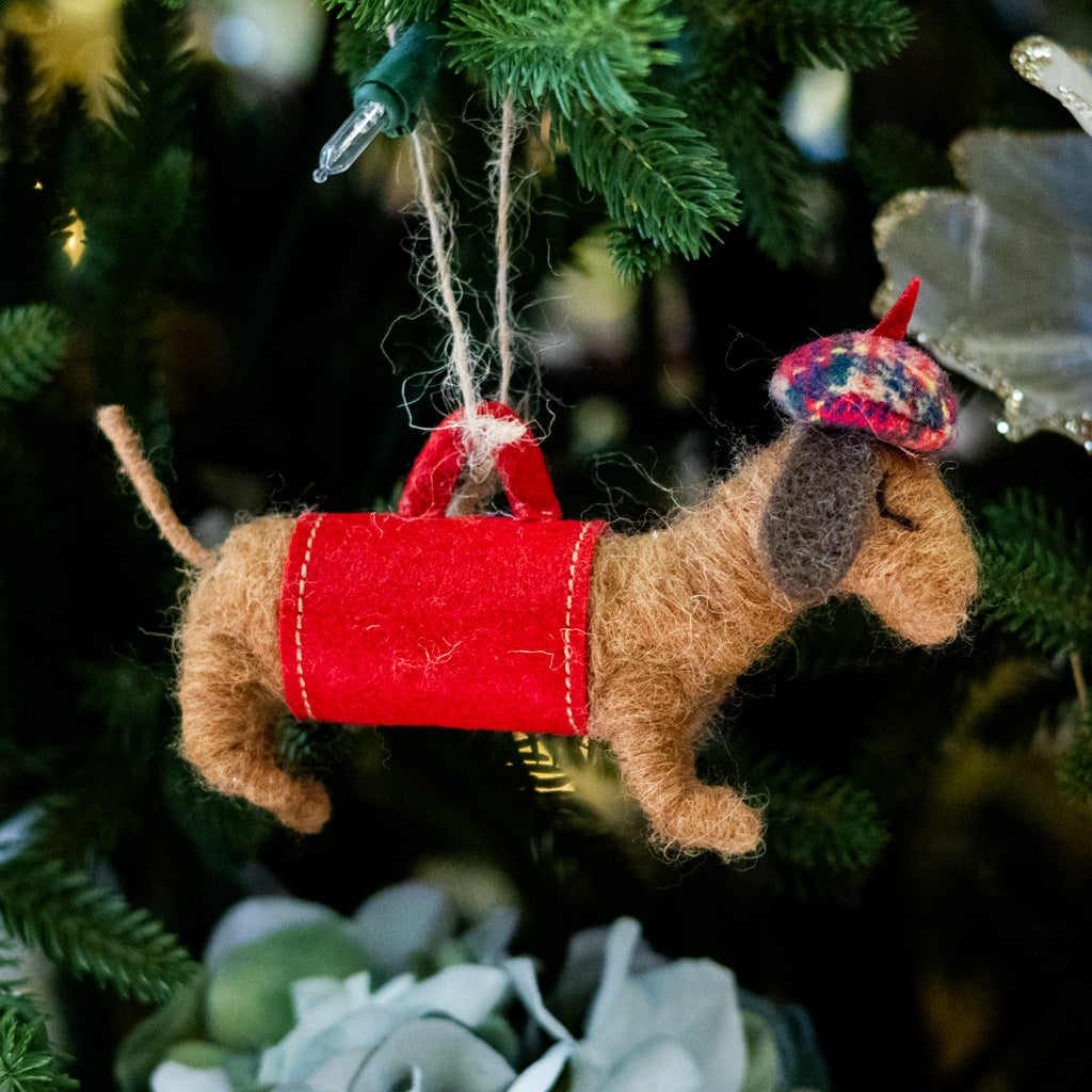 Felt Dachshund with Coat and Beret Ornament