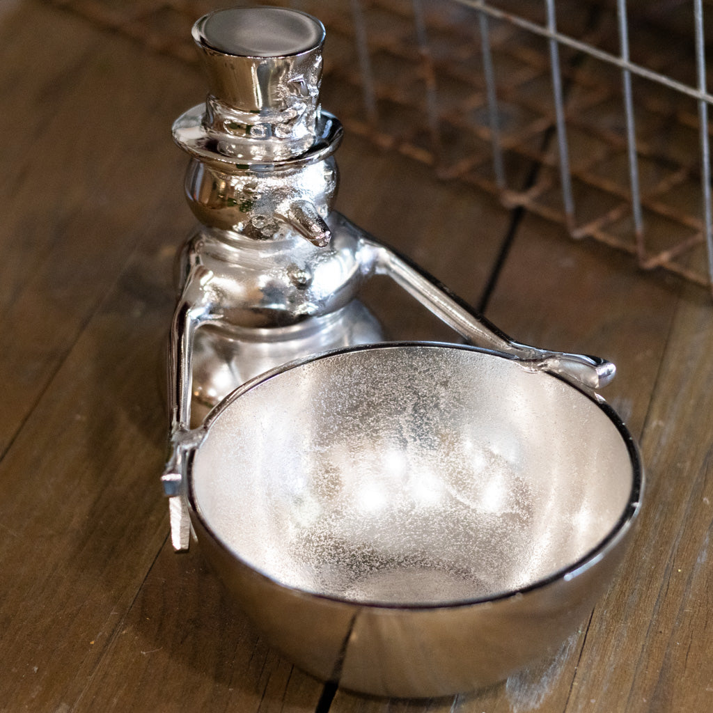 Aluminum Snowman  Holding Bowl