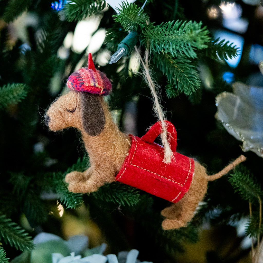 Felt Dachshund with Coat and Beret Ornament