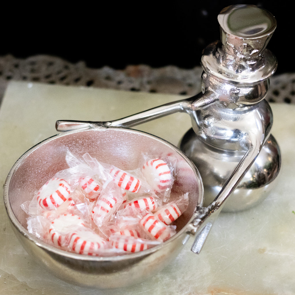 Aluminum Snowman  Holding Bowl