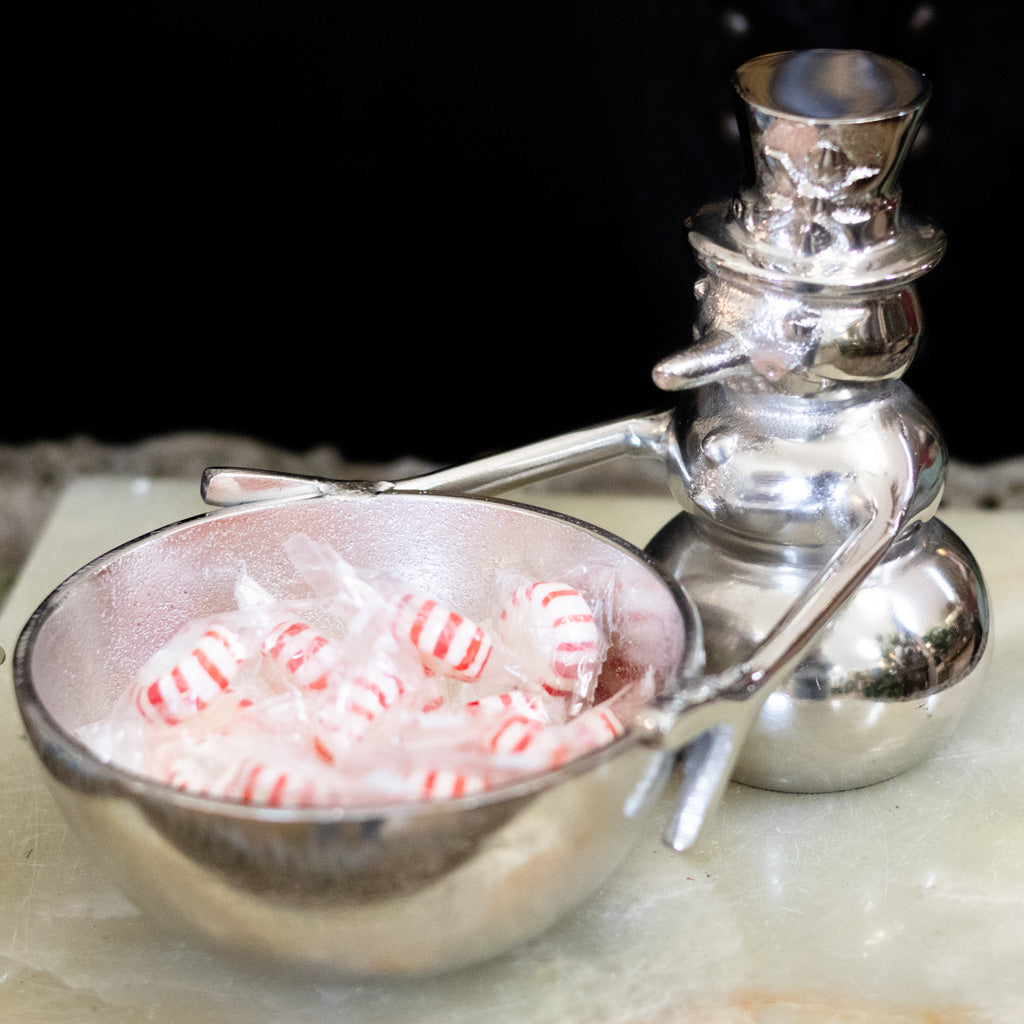 Aluminum Snowman  Holding Bowl