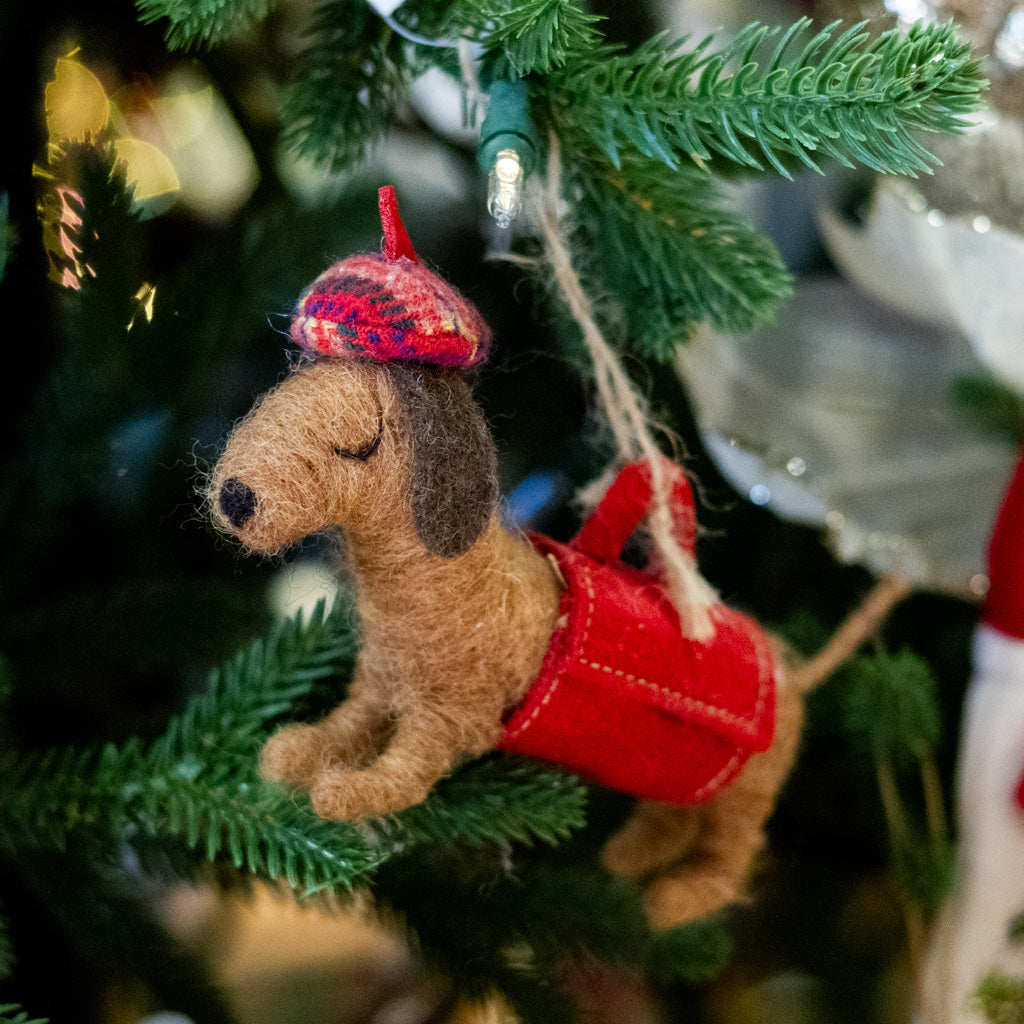 Felt Dachshund with Coat and Beret Ornament