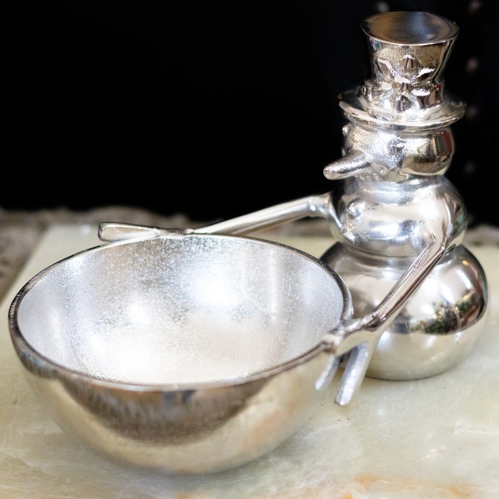 Aluminum Snowman  Holding Bowl