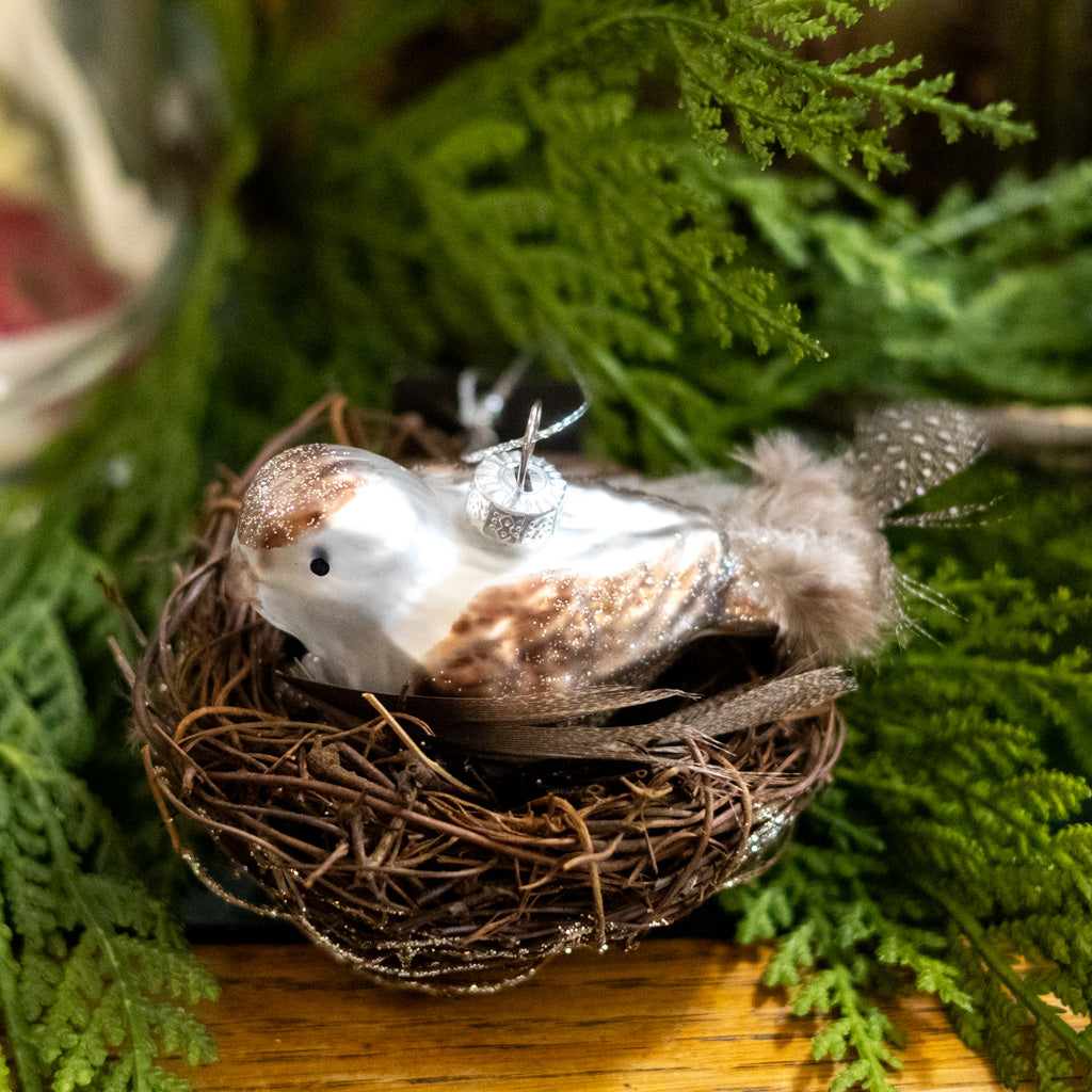 Mercury Glass Bird with Feather Ornament