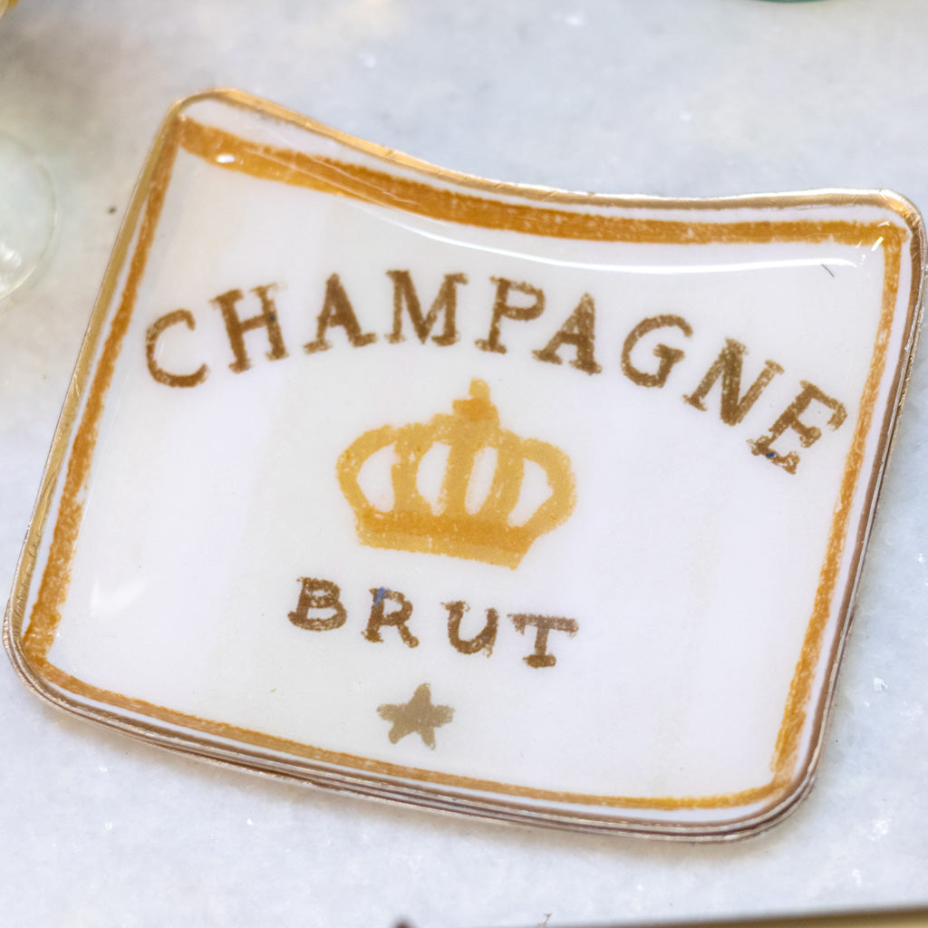 Enameled Metal Tray "Champagne Brut" Cream