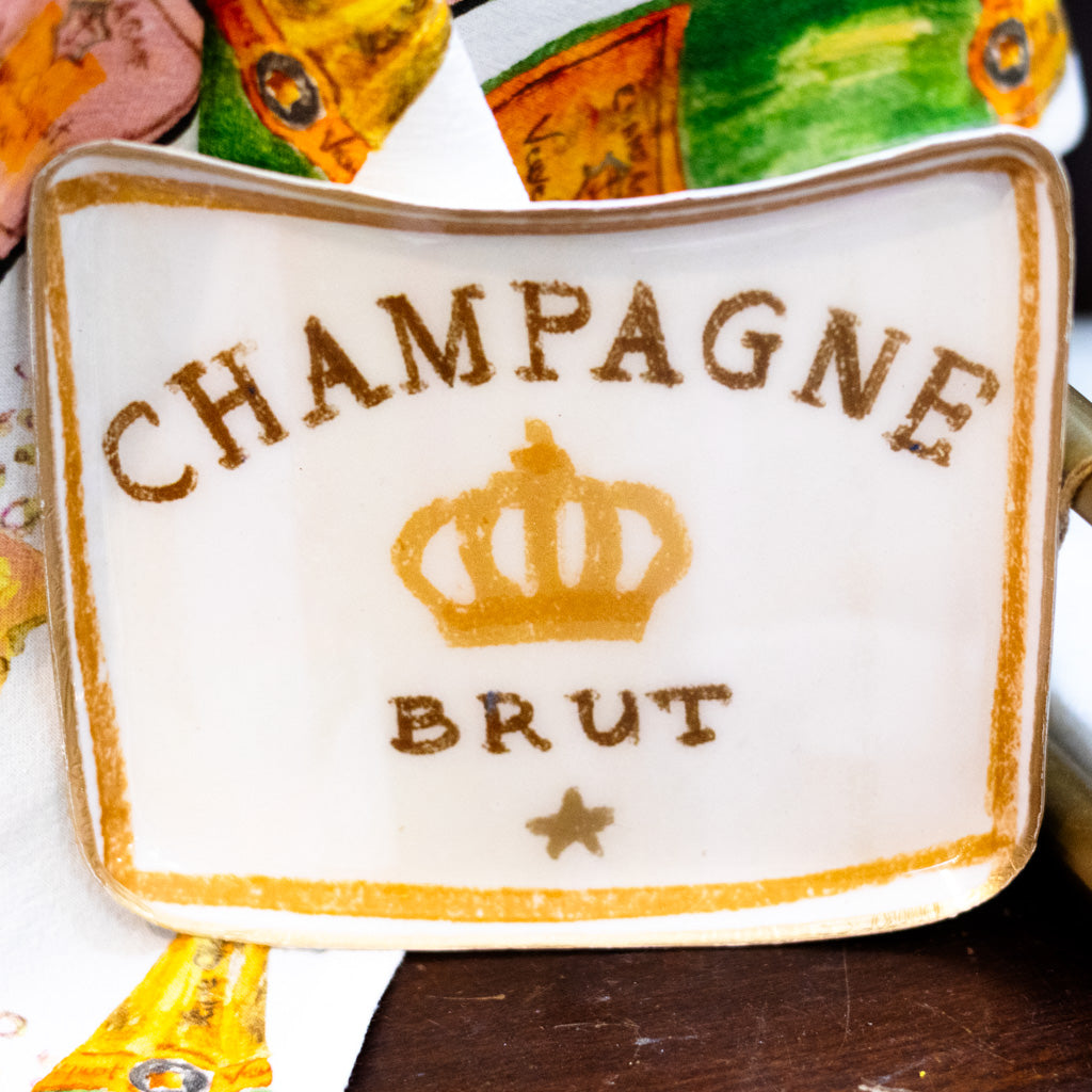 Enameled Metal Tray "Champagne Brut" Cream