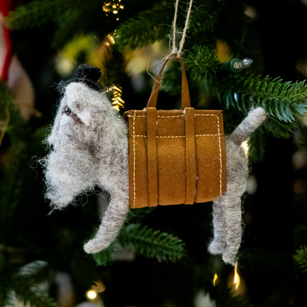 Felt Gray Dog in Jacket and Back Hat Ornament