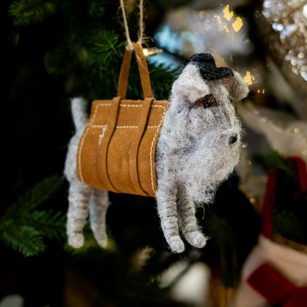 Felt Gray Dog in Jacket and Back Hat Ornament
