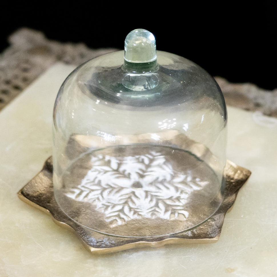Snowflake Glass Dome with Metal Plate