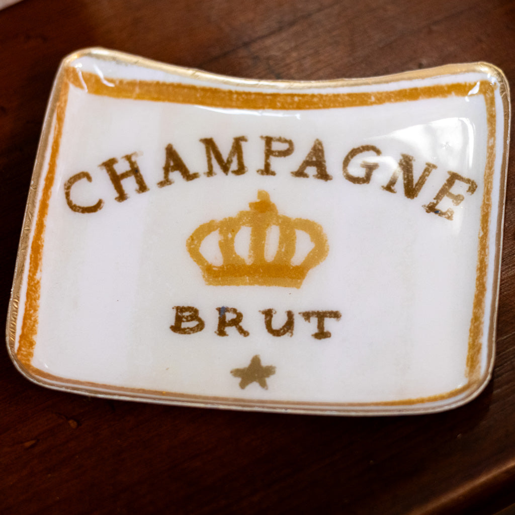 Enameled Metal Tray "Champagne Brut" Cream