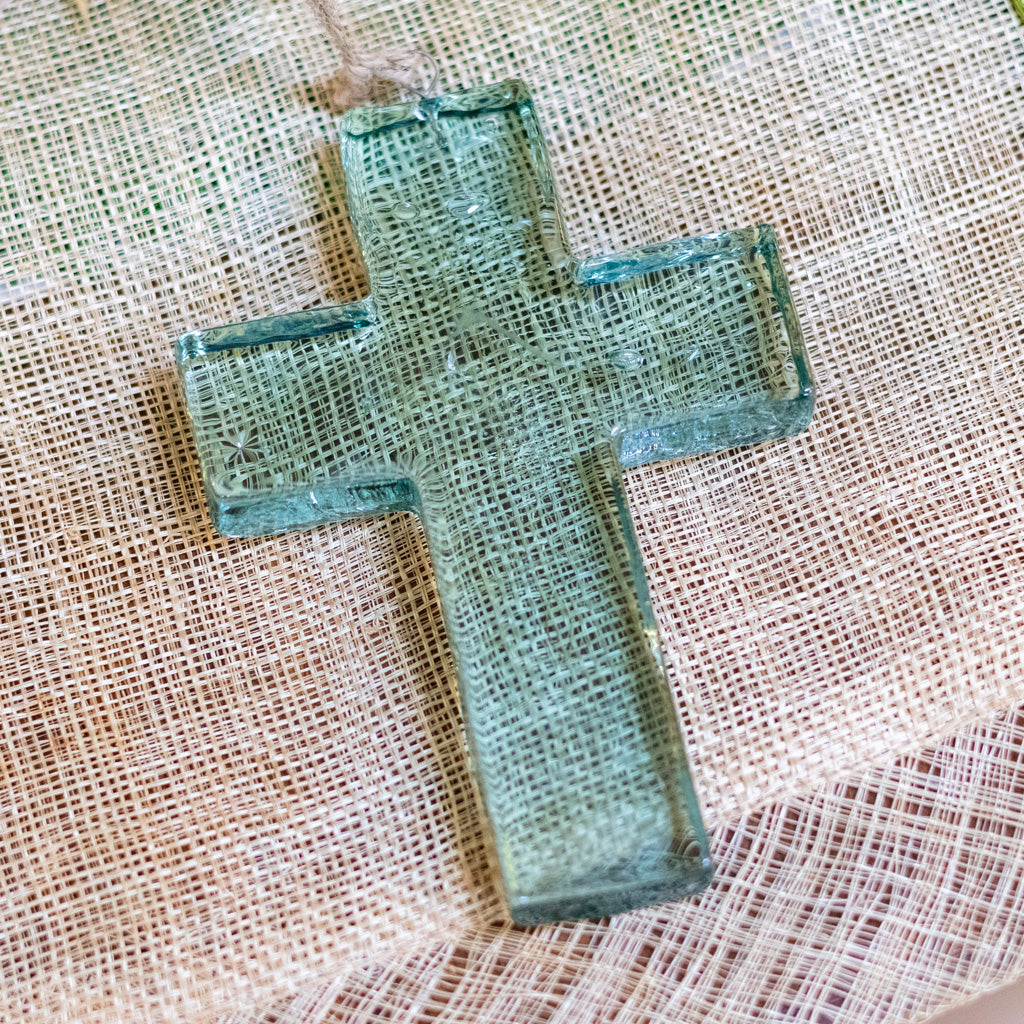 Glass Cross Green Suncatcher