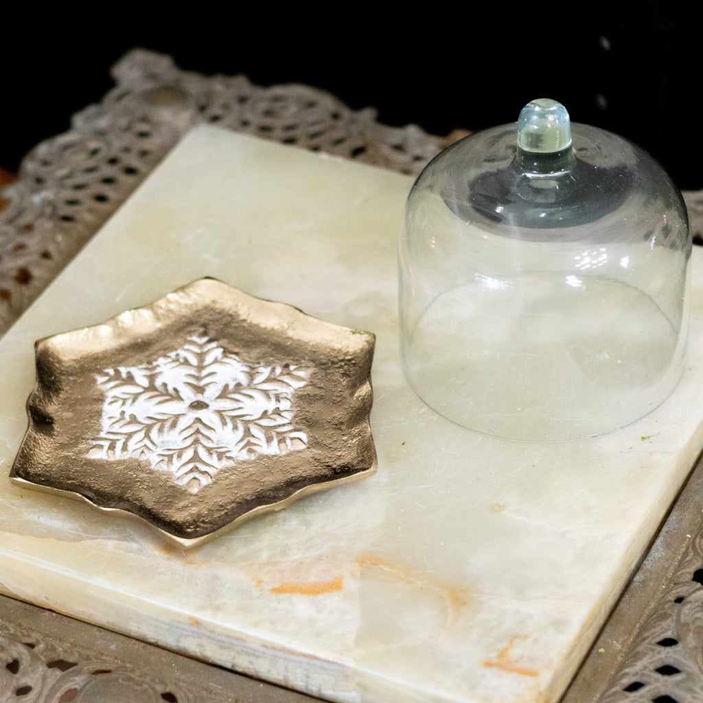 Snowflake Glass Dome with Metal Plate