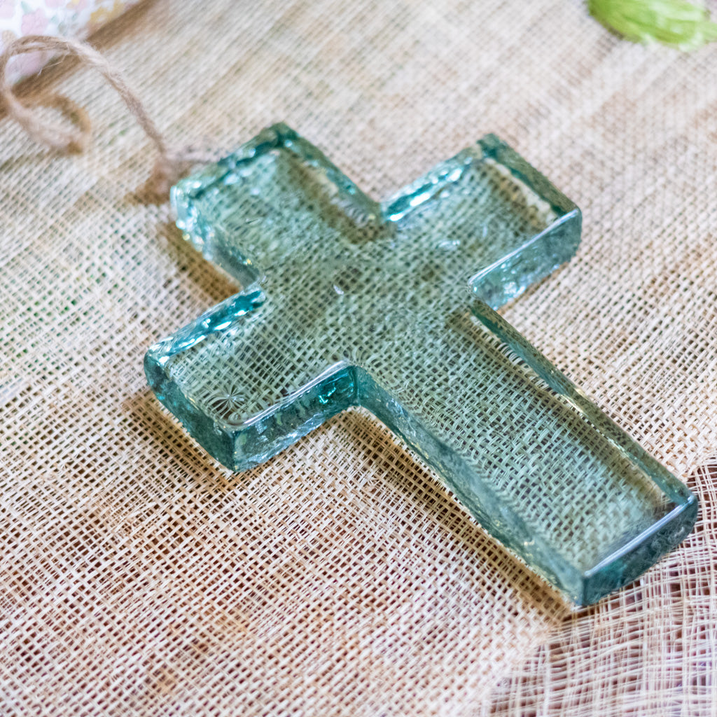 Glass Cross Green Suncatcher