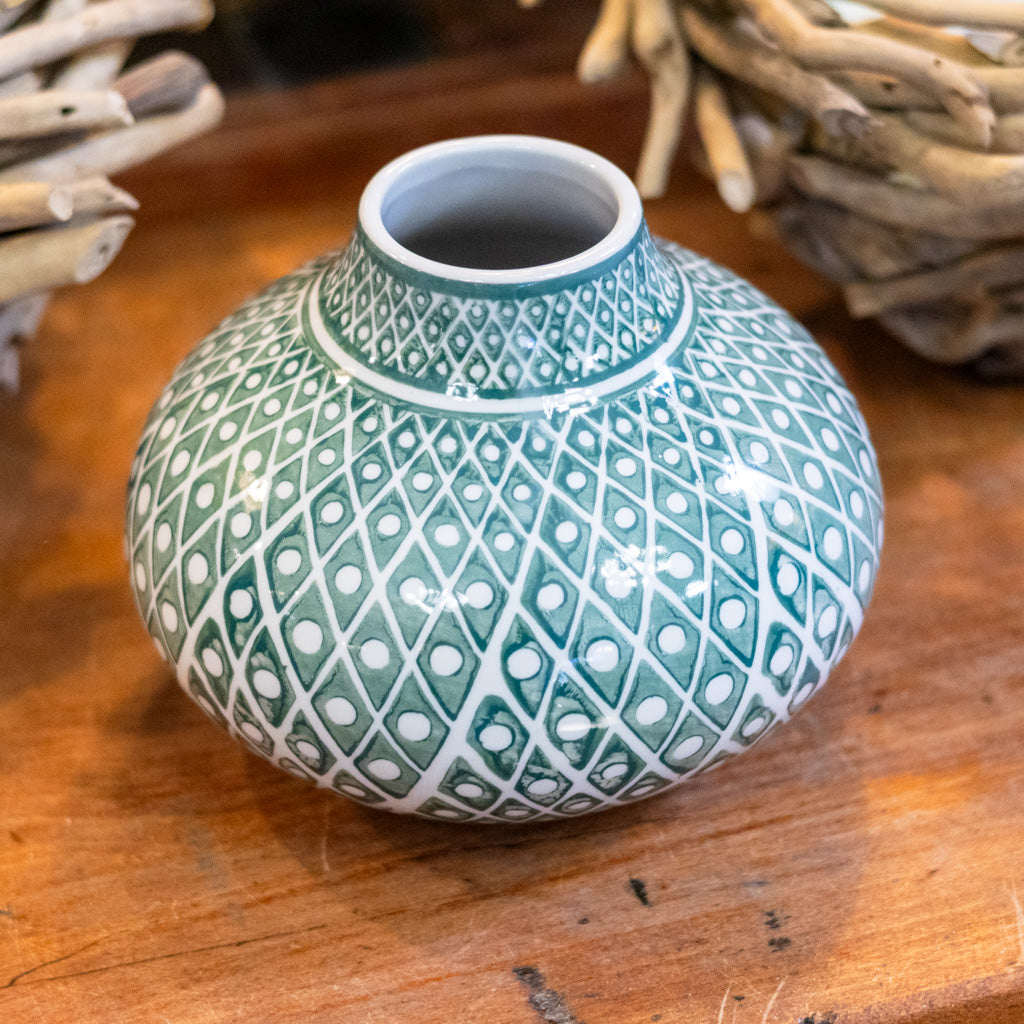 Green White Bud Vase Short