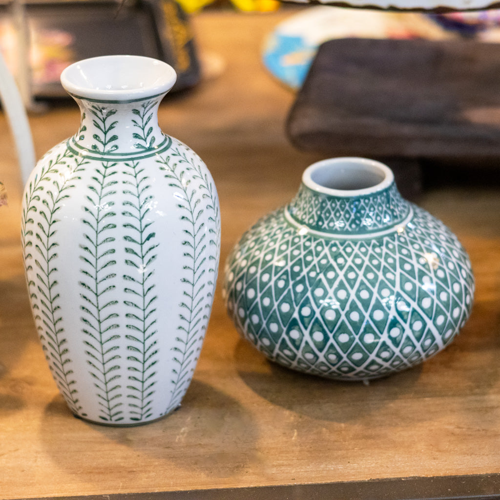 Green White Bud Vase Tall