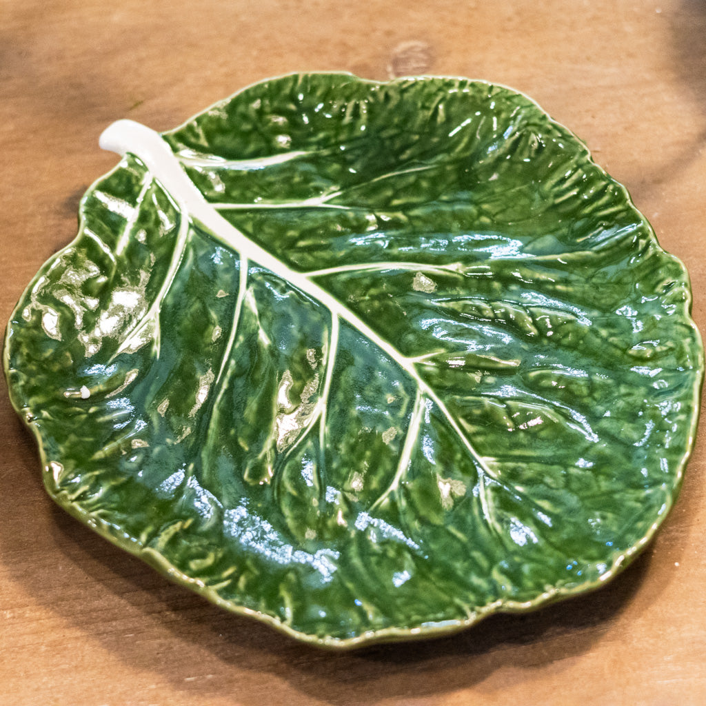 Hand-Painted Stoneware Green Cabbage Shaped Plate