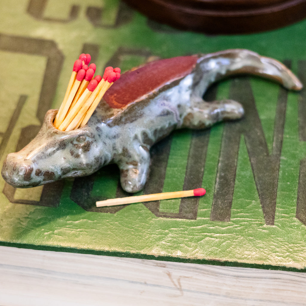 Stoneware Alligator Matchstick Holder with Striker