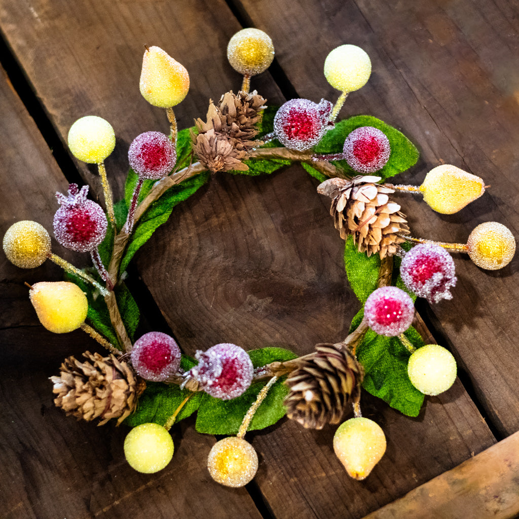 Mini Della Robbia Fruit Pine Candle Ring