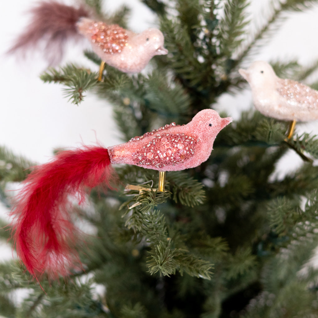 Glass Sequin Bird with Red Feather Tail