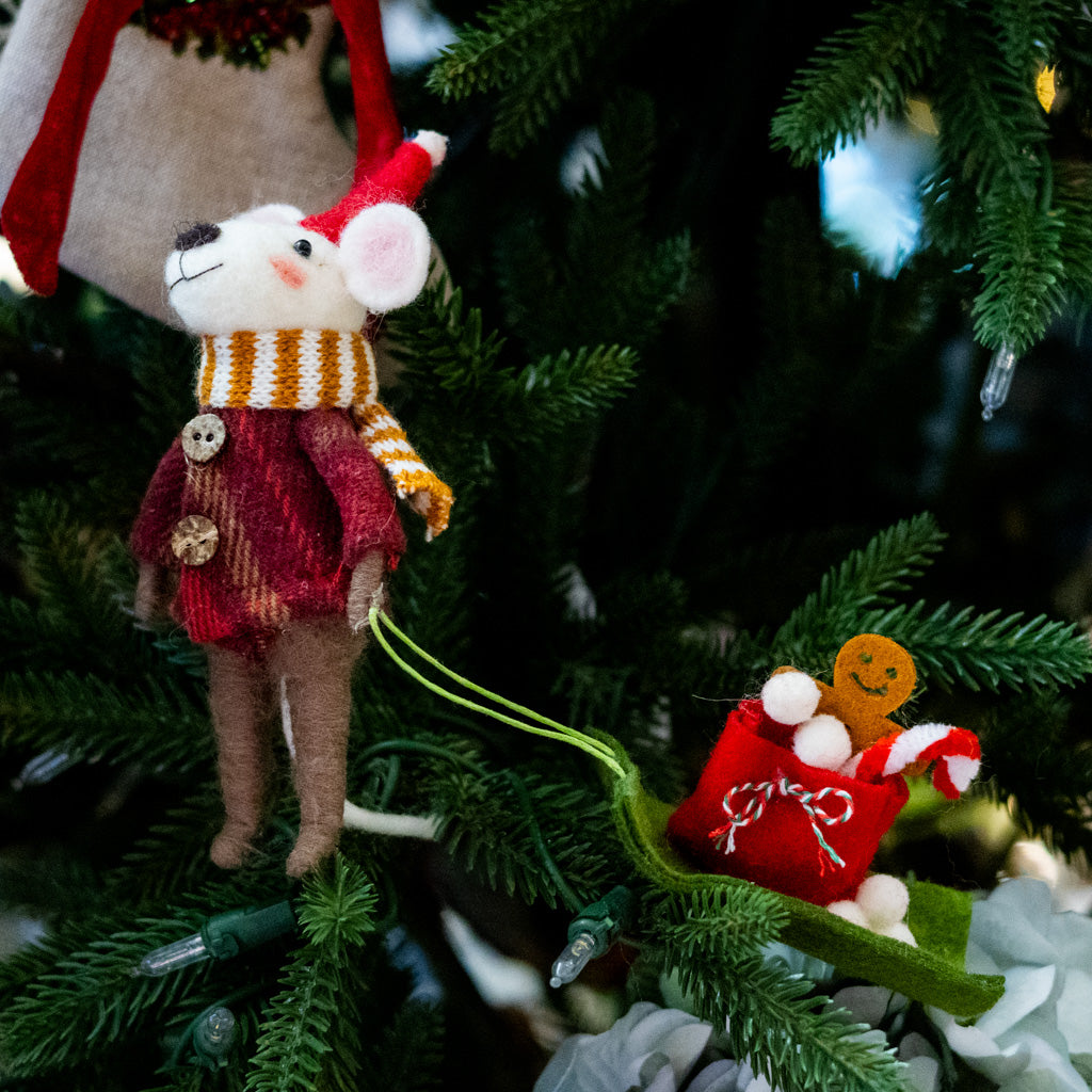 Felt Santa Mouse Pulling Toboggan and Gifts