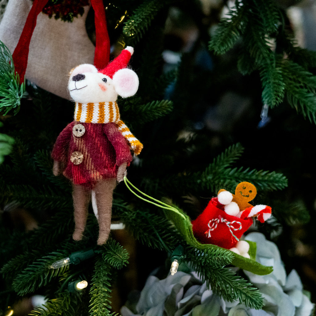 Felt Santa Mouse Pulling Toboggan and Gifts