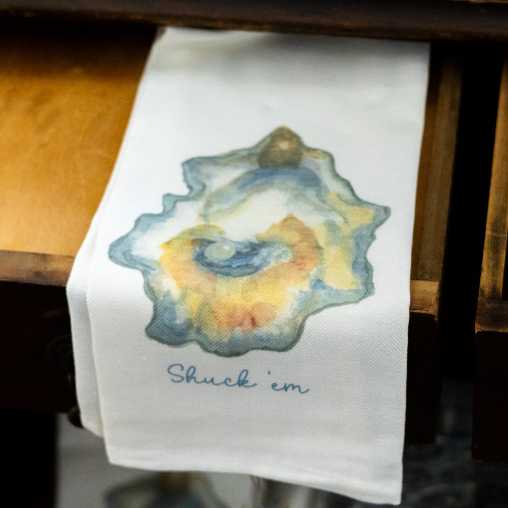 Watercolor Oyster "Shuck 'em" Dish Towel