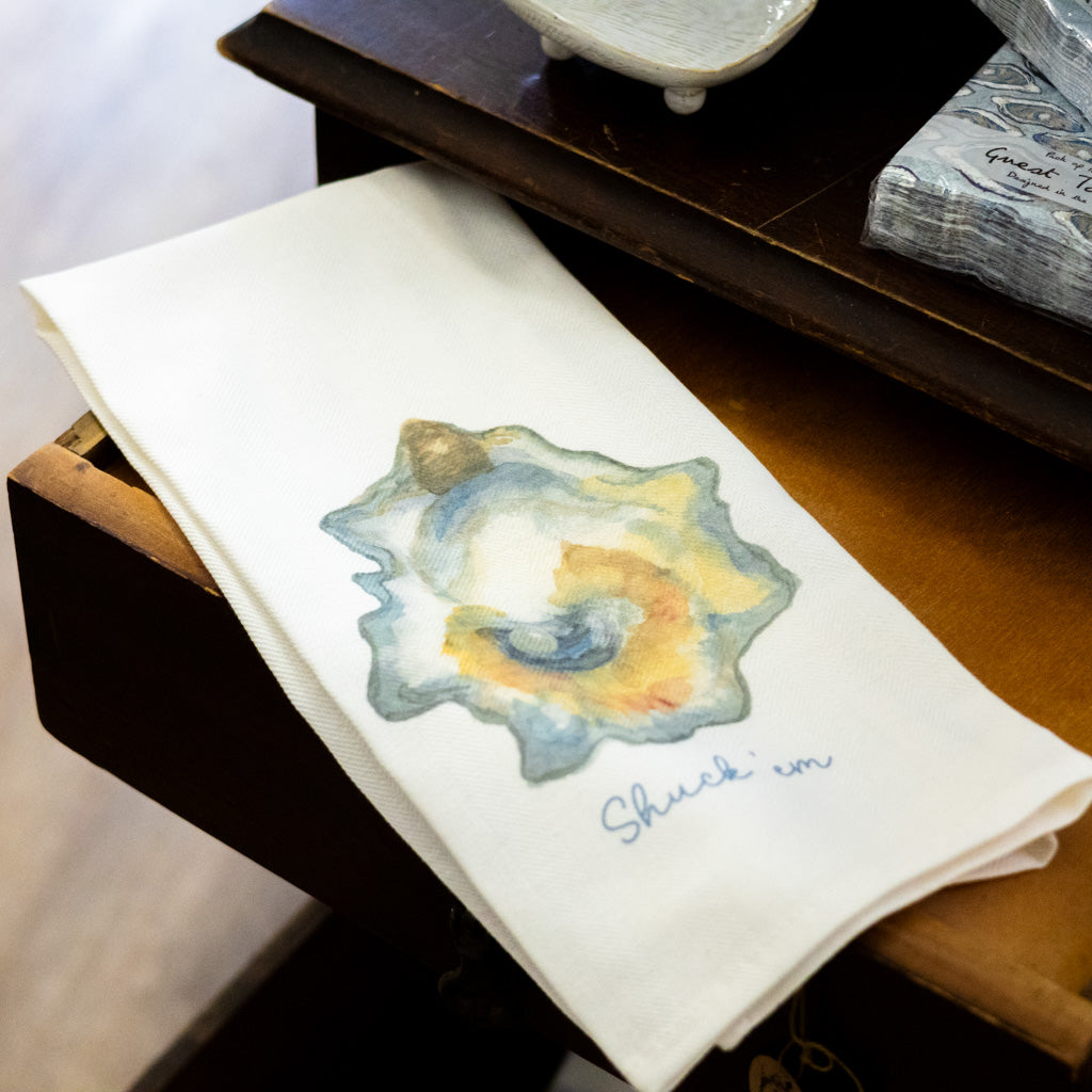 Watercolor Oyster "Shuck 'em" Dish Towel