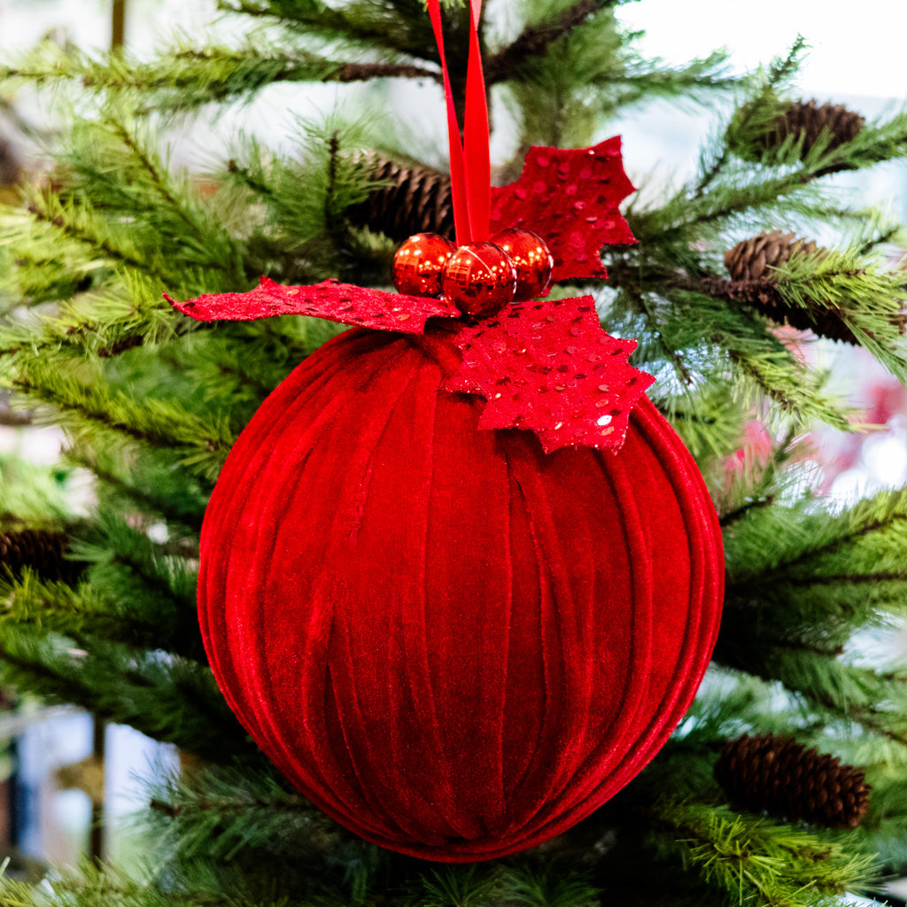 Velvet Sequin Ball with Holly Ornament