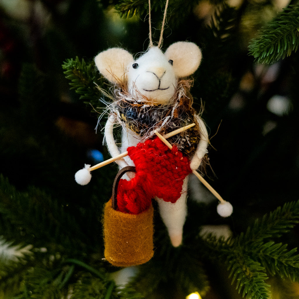 Felt Knitting Mouse Ornament