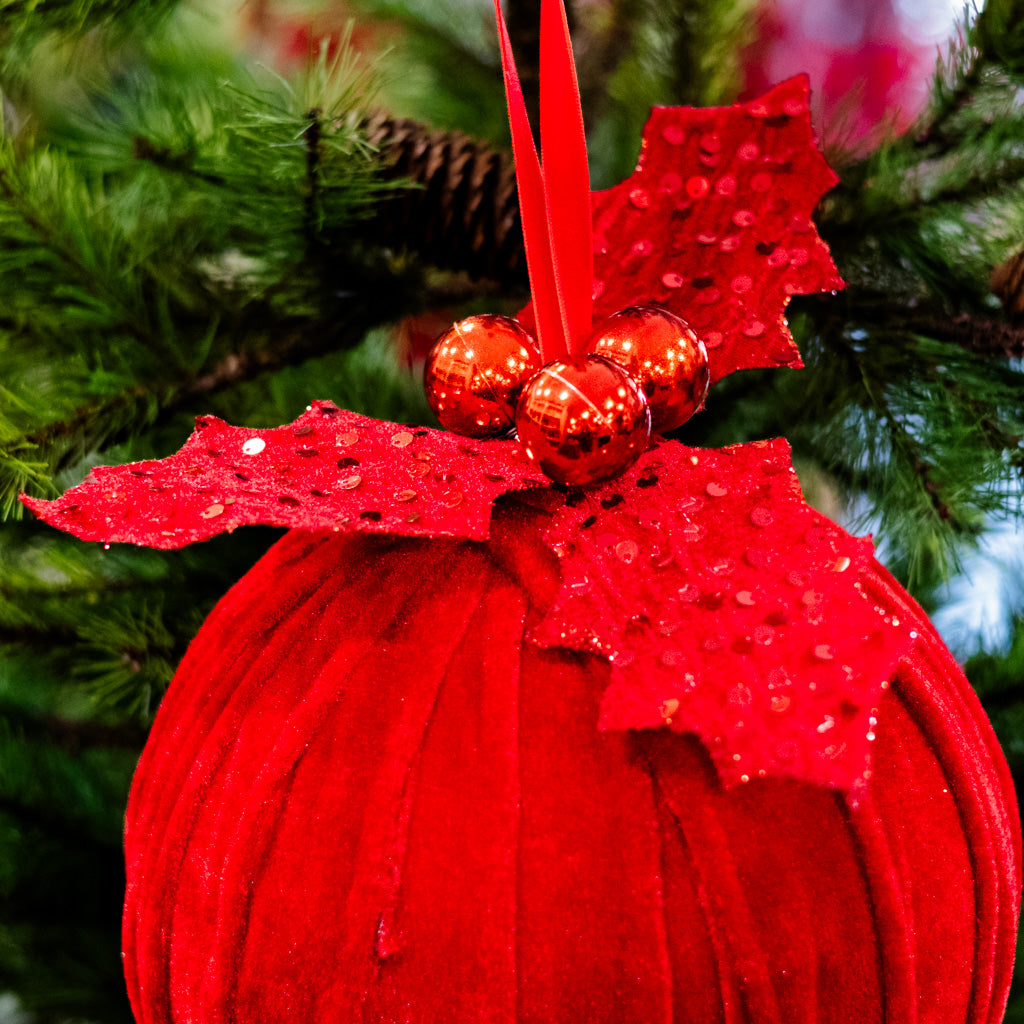 Velvet Sequin Ball with Holly Ornament