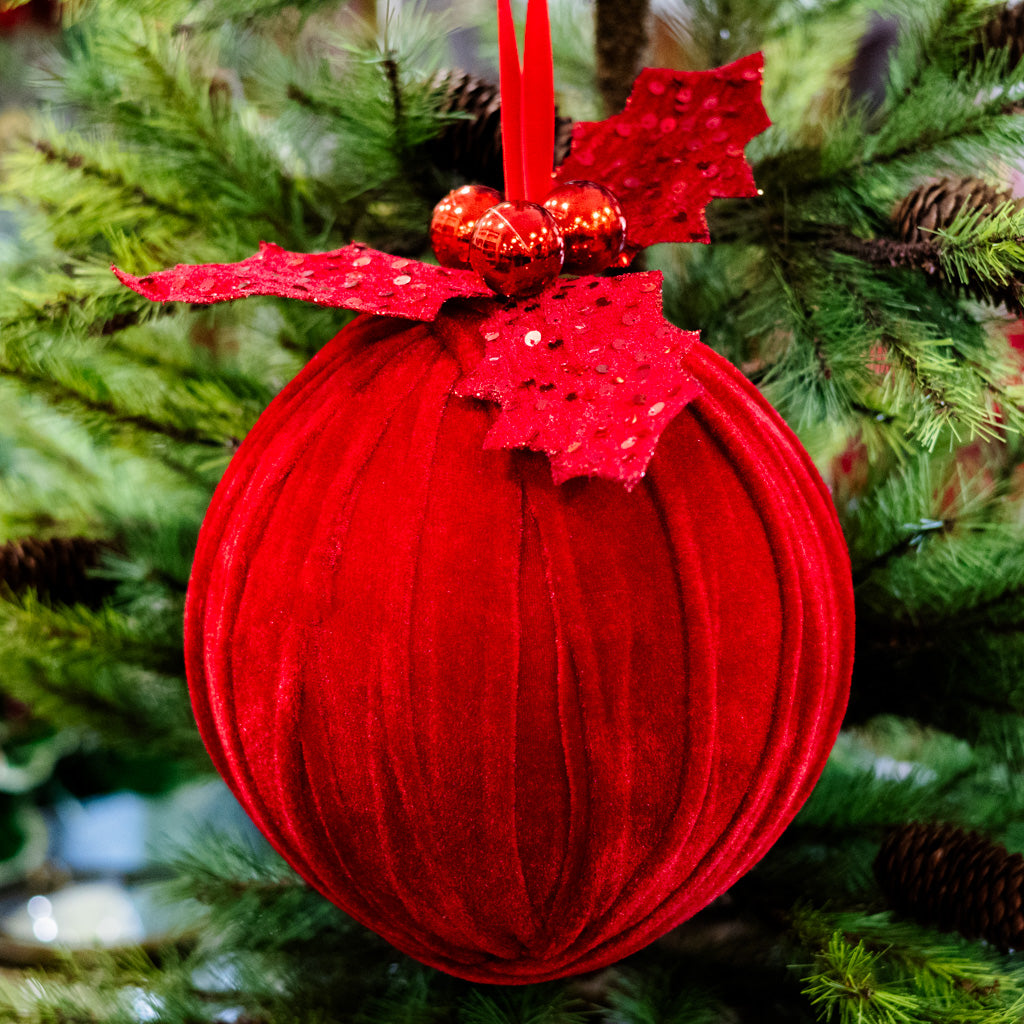 Velvet Sequin Ball with Holly Ornament