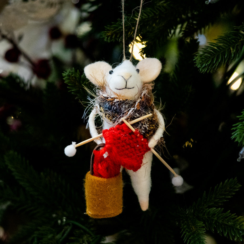 Felt Knitting Mouse Ornament