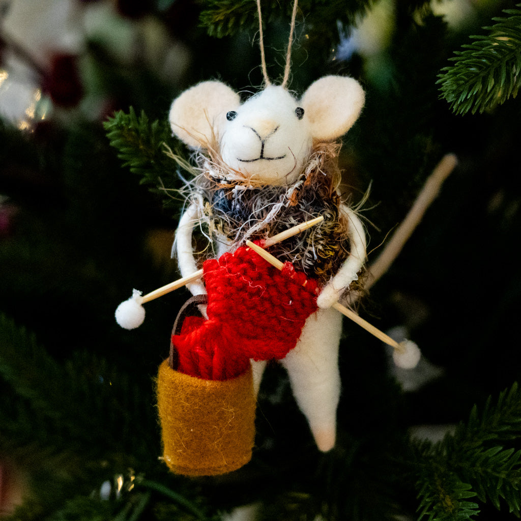 Felt Knitting Mouse Ornament