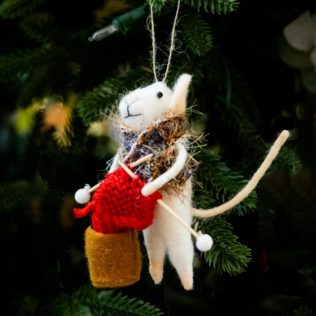 Felt Knitting Mouse Ornament