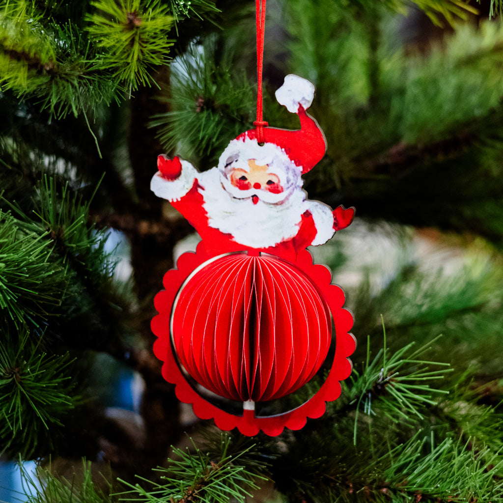 Vintage Honeycomb Open Arms Santa Ornament
