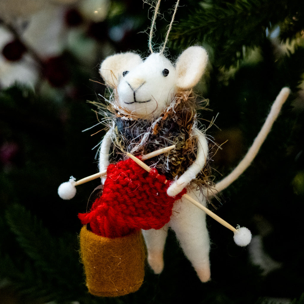 Felt Knitting Mouse Ornament