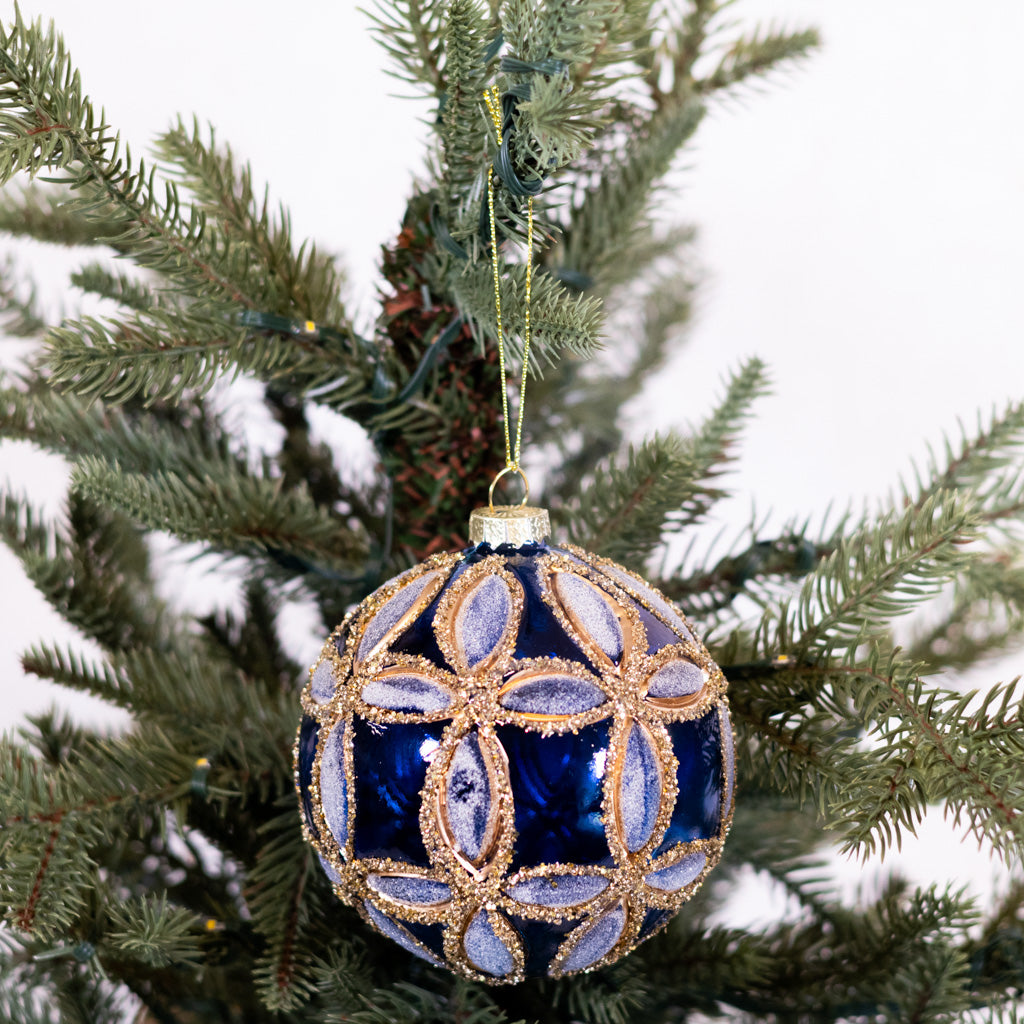 Glass Fluerette Dark Blue Ball Ornament