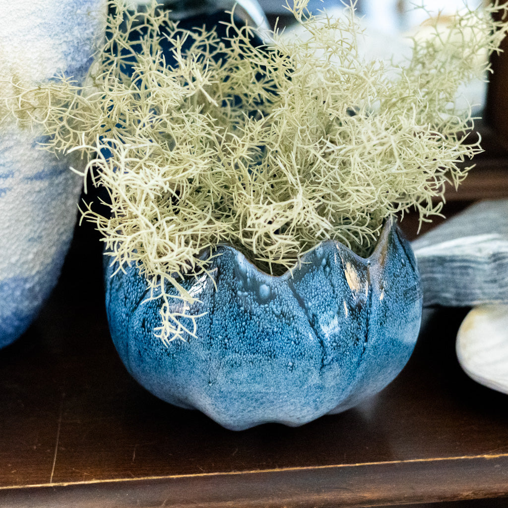 Stoneware Flower Blue Shaped Planter Reactive Glace