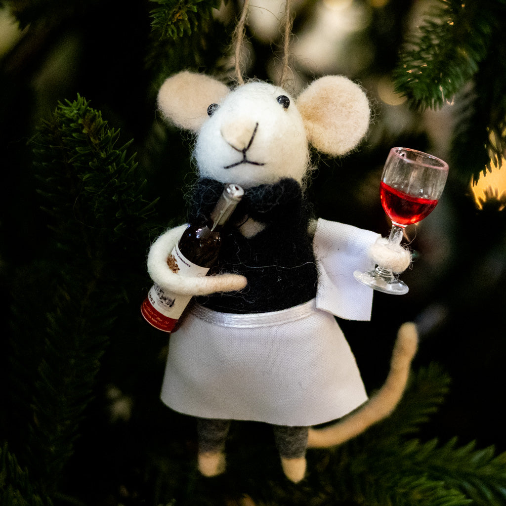 Felt Mouse Server with Wine Bottle and Glass Ornament