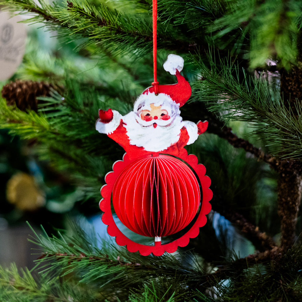 Vintage Honeycomb Open Arms Santa Ornament