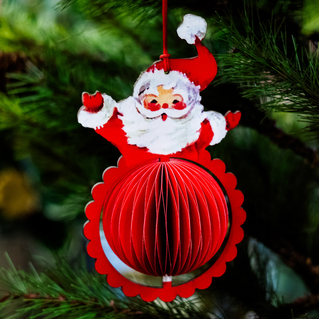 Vintage Honeycomb Open Arms Santa Ornament
