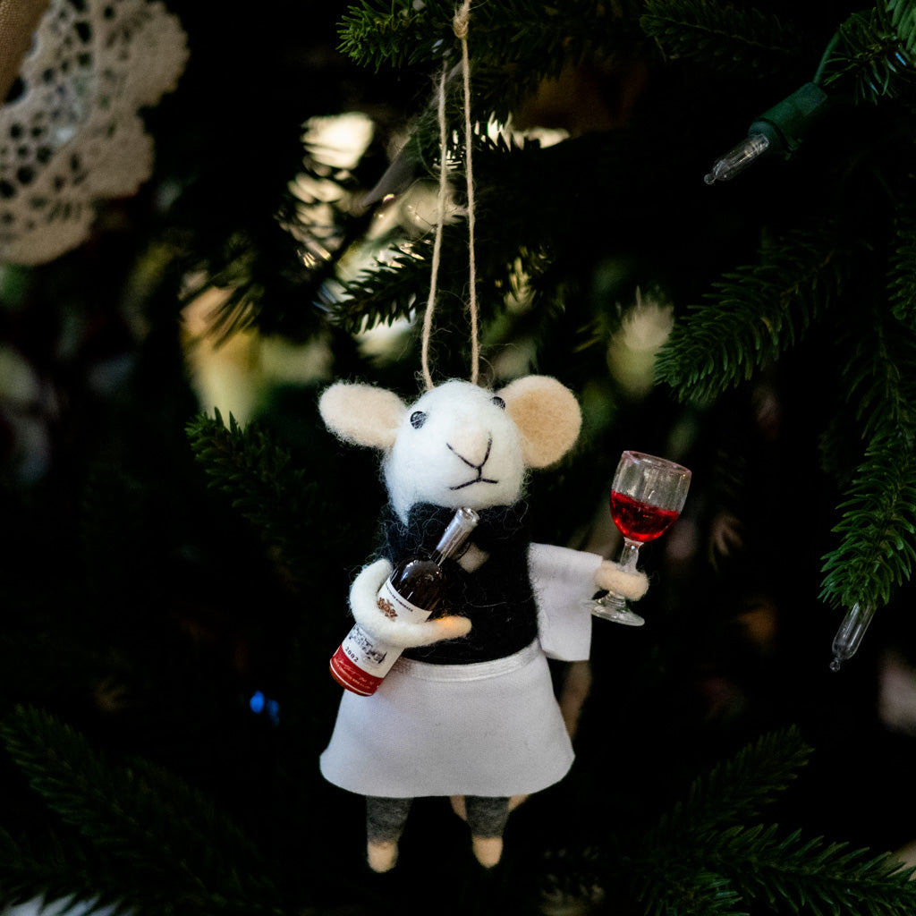 Felt Mouse Server with Wine Bottle and Glass Ornament