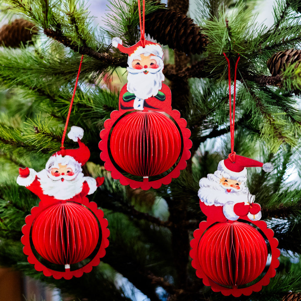 Vintage Honeycomb Tall Santa Ornament