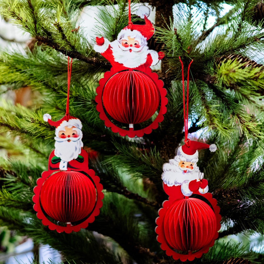 Vintage Honeycomb Open Arms Santa Ornament
