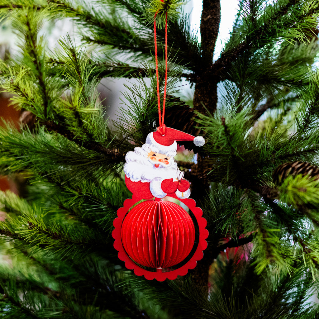 Vintage Honeycomb Santa Ornament